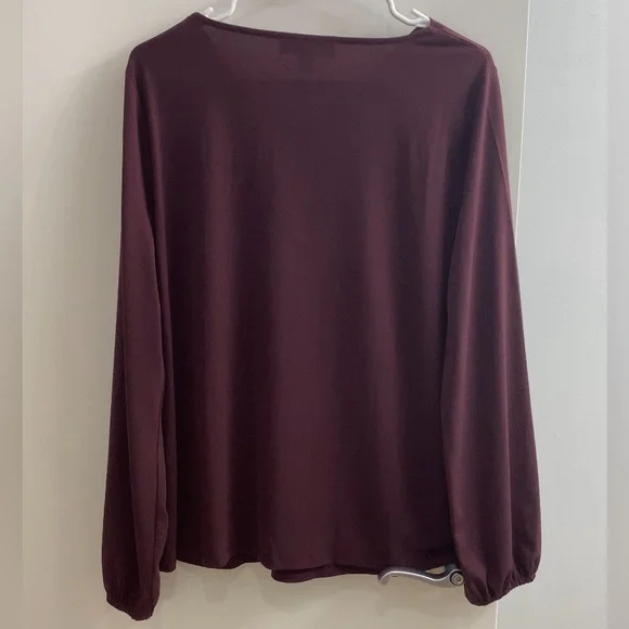 Michael Kors Burgundy Blouse XL NWT – Long Sleeve V-Neck with Silver Accent - Picture 2 of 9